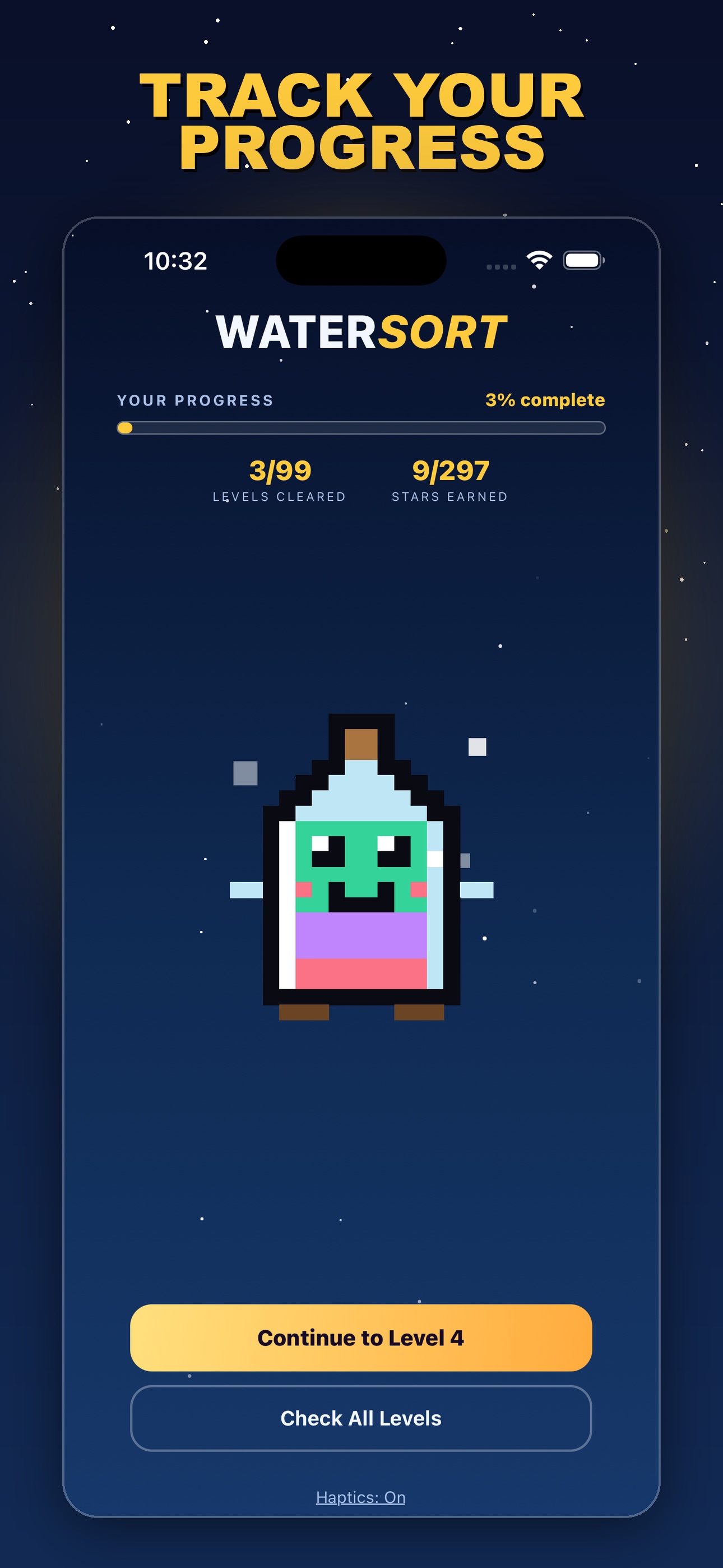 Water Sort home screen with overall progress