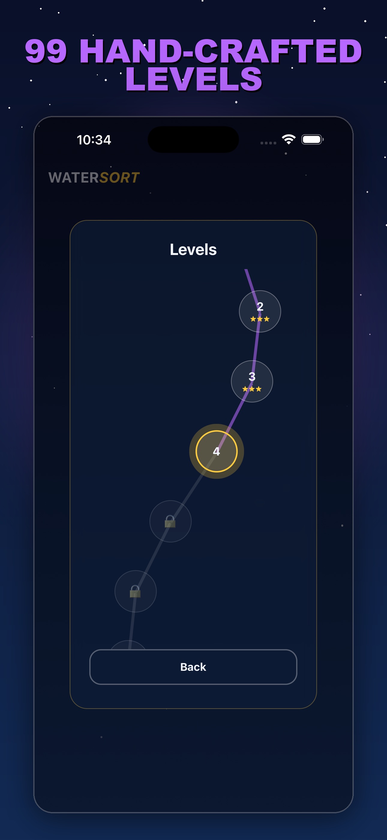 Level select map with glowing star ratings